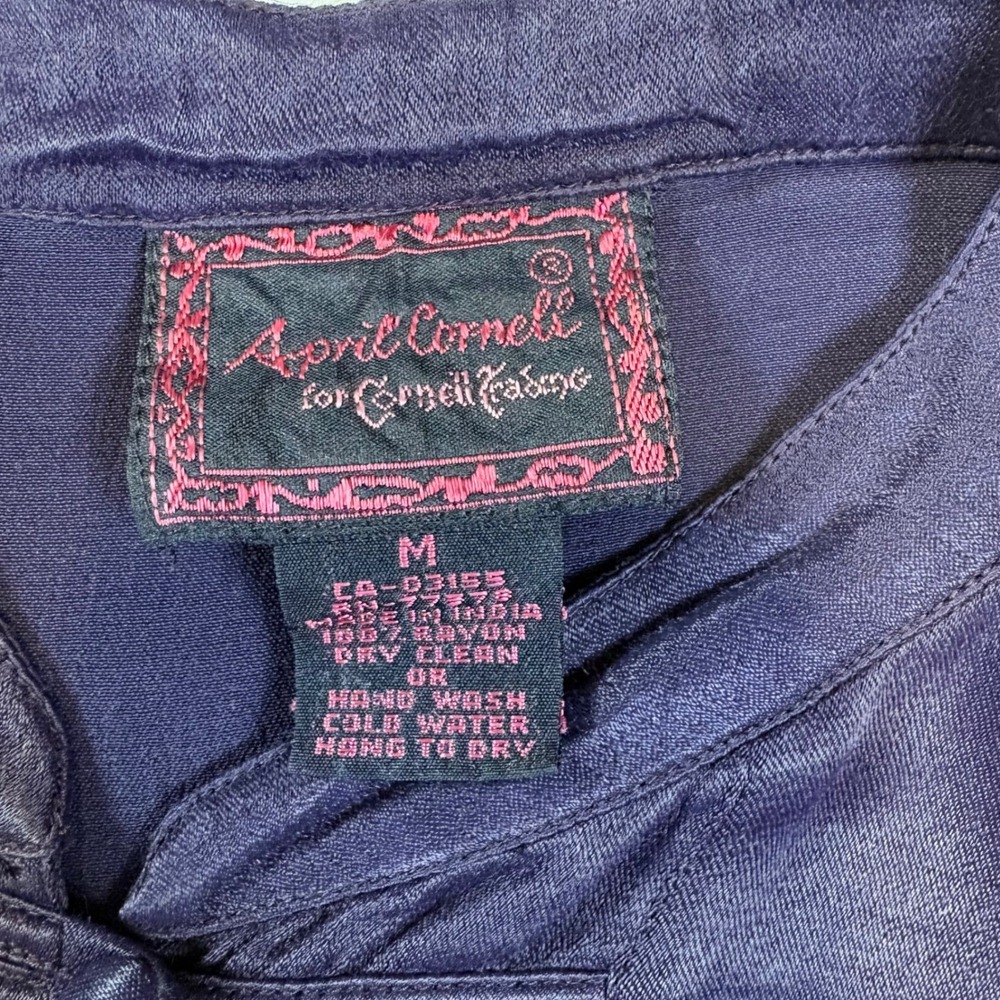 Vintage April Cornell Top Blouse M Asian Ethnic Dark Goth Romantic Regency Boho - Picture 5 of 11